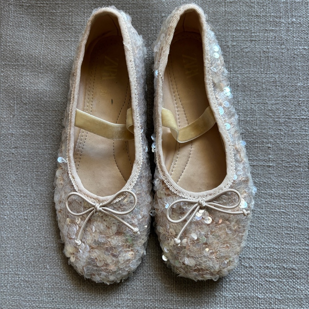 Zara Sequined Ballet Flats Shoes, Kids 12.5
